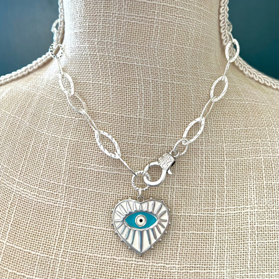 Heart & Eye Silver Hammered Chain