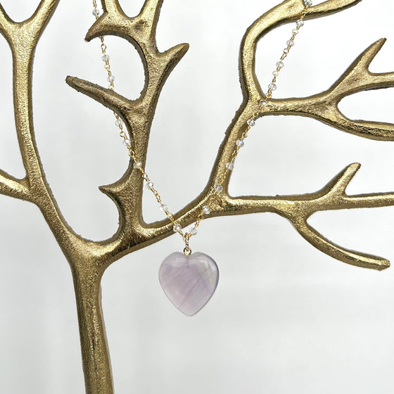 Gemstone Heart necklace- Rainbow Flourite