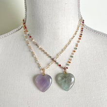  Gemstone Heart necklace- Rainbow Flourite