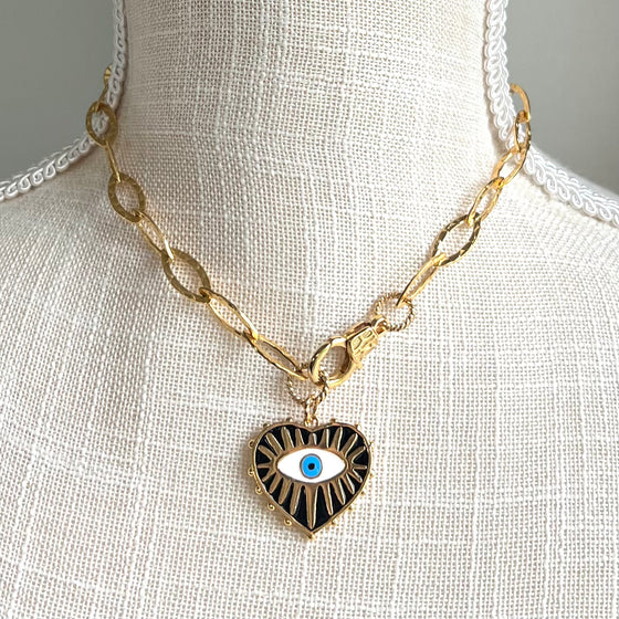 Heart & Eye Gold Hammered Chain